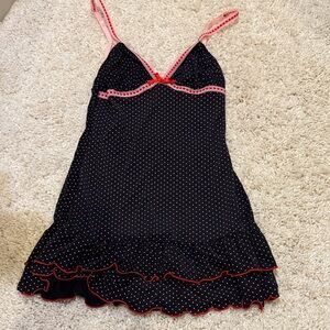 New women’s lingerie polkadot dress ruffle tank small chemise  black red pink